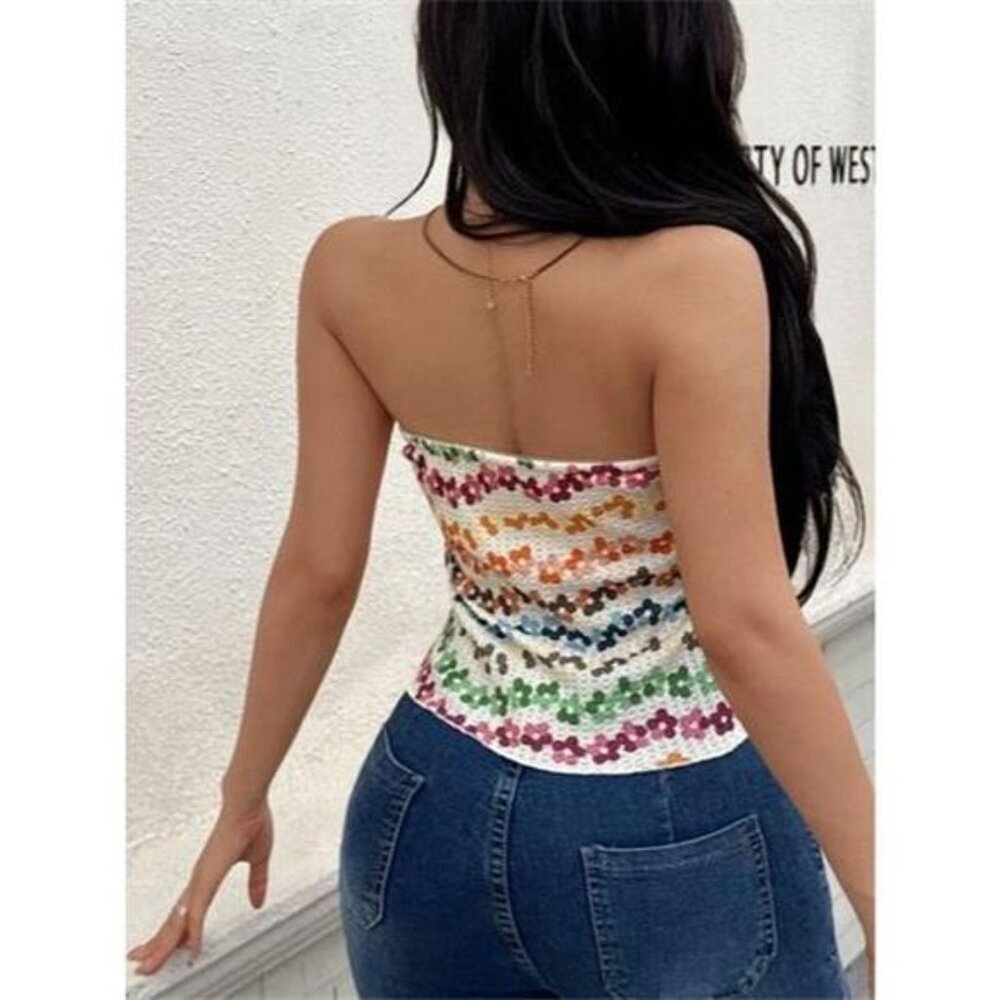 Floral Ruched Tube Top - Picture 6 of 6